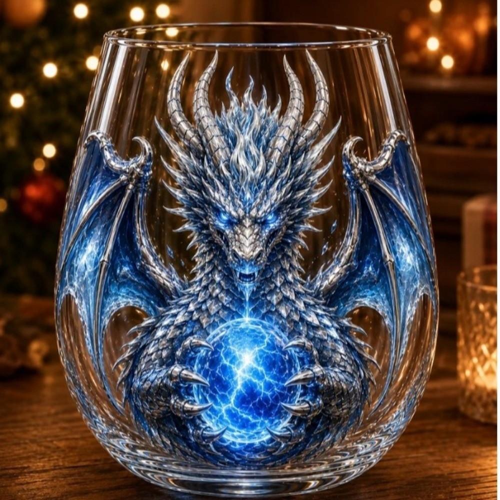 Fantasy 2D Print Halloween Glass Dragon Witch Wine Glass Gothic Dark Style Clear Stemless Glass Gifts