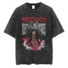Hot Anime Demon Slayer Kokushibo Graphic Print Washed T Shirt Men Vintage Cotton Tshirts Manga Casual Tee Harajuku Male T-shirt