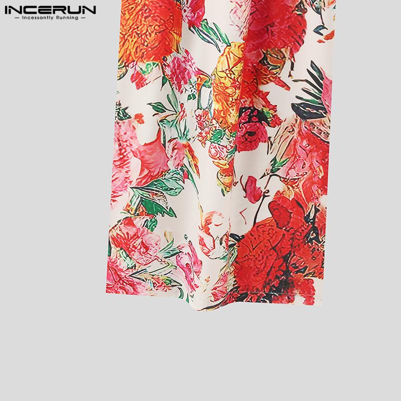 INCERUN Bohemian Men Floral Print Summer Pants Beach Holiday Wide Leg Trousers