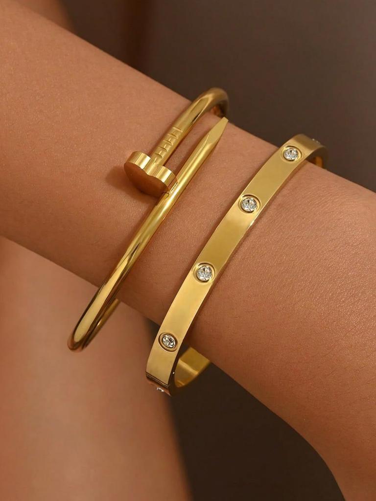 Versatile and Fashionable Heart-Shaped Nail Bracelet, Diamond-Encrusted Stylish Gold Bracelet, the Best Gift for Your Girlfriend or Mother