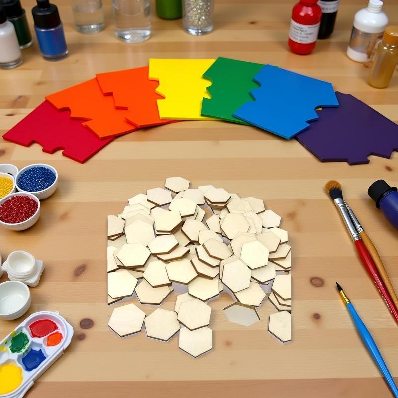 50PCS 30MM Hexagon Wood Pieces Unfinished Blank Wooden Slices Hexagon Shape Chips Embellishments for Paint or Decorate