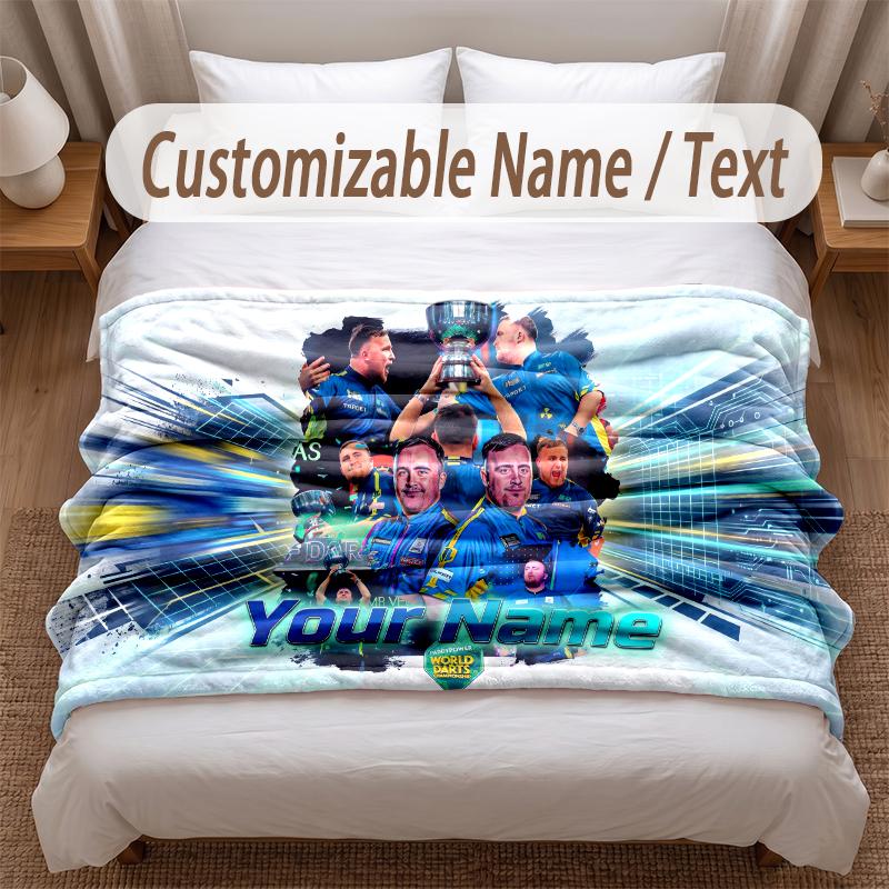 Luke Littler Printed Flannel Blanket Custom Name Text Soft Warm Throw For Bedroom Holiday Gift
