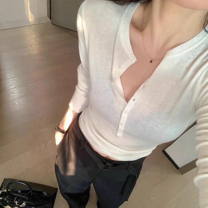 Withdrawal collar sweater bottoming shirt female slim fit retro knitted sweater