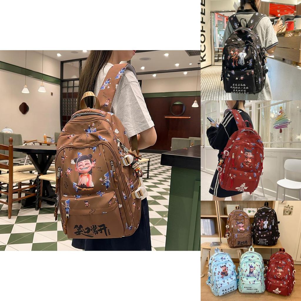 Student Nezha And Aobing Print Backpack Boys Girls Large Capacity Nylon School Bag For Middle School Education