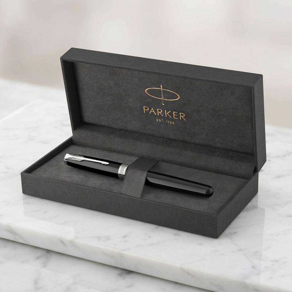 Parker Sonnet Schwarz Lackiert CT Füllfederhalter Fein 18K Gold Geschenk Offiziell Produktnummer 1950788 Stift, Feder, Feder, In Schachtel, Importiert,