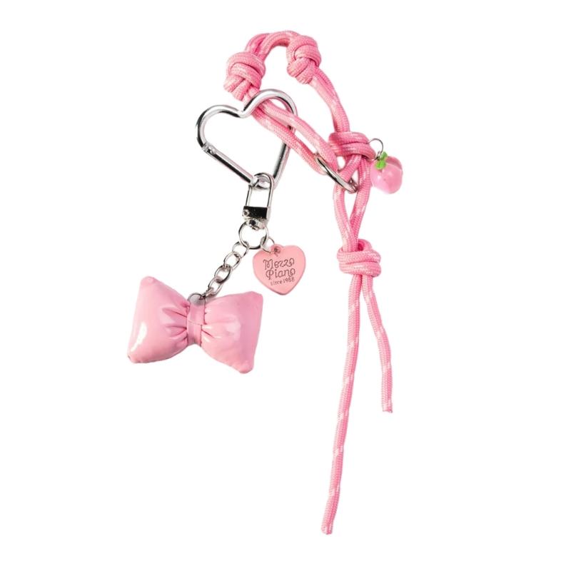 Braided Rope Bag Charm Lovely Heart Keychain Handbag Pendant Ornaments Bows Keyrings Fashion Keyholders