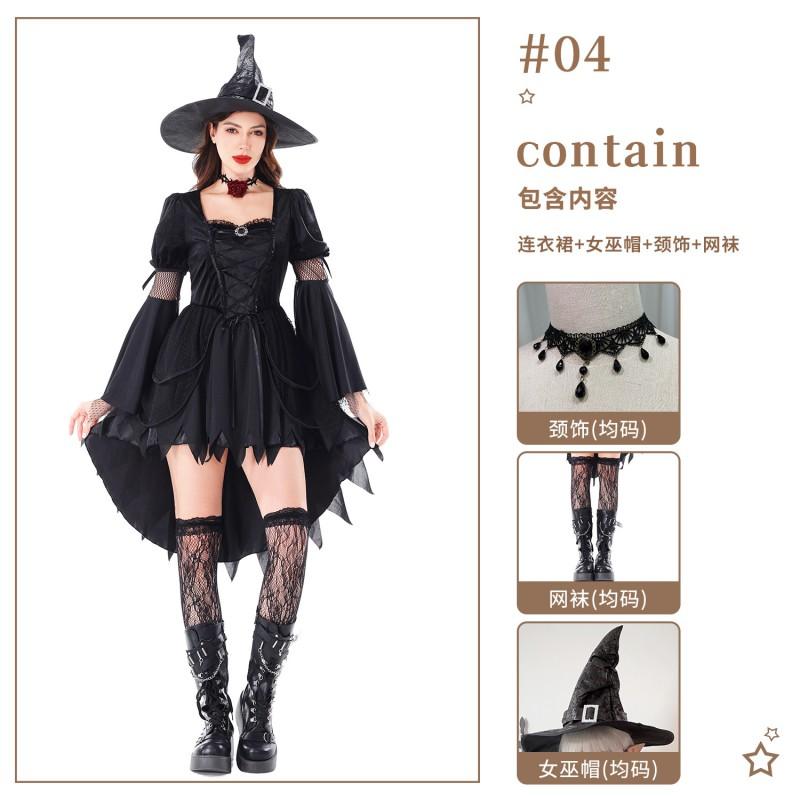Gothic Witch Costume Women Halloween Party Dress With Hat Accessories Sexy Stage Performance Outfit