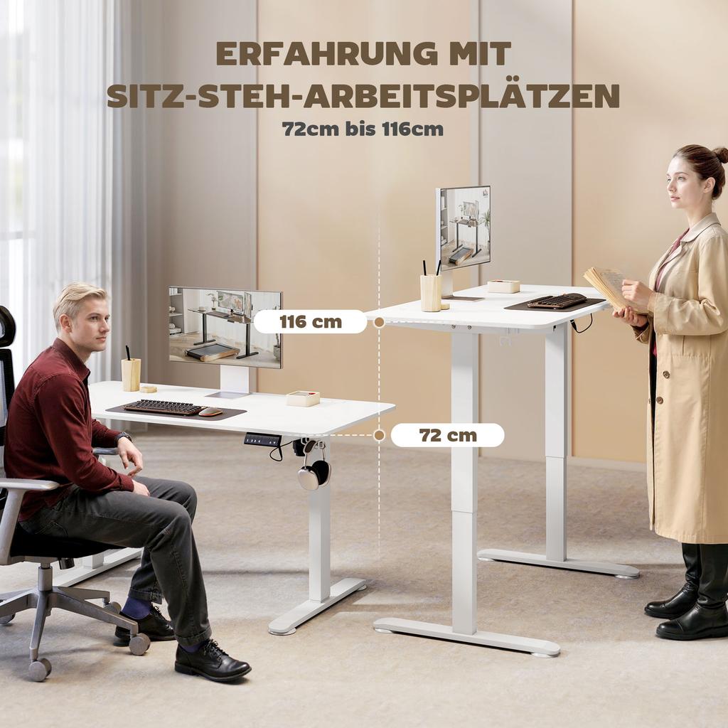 Standing Desk Height-Adjustable Computer Desk, 140 Cm X 70 Cm X 116 Cm, White