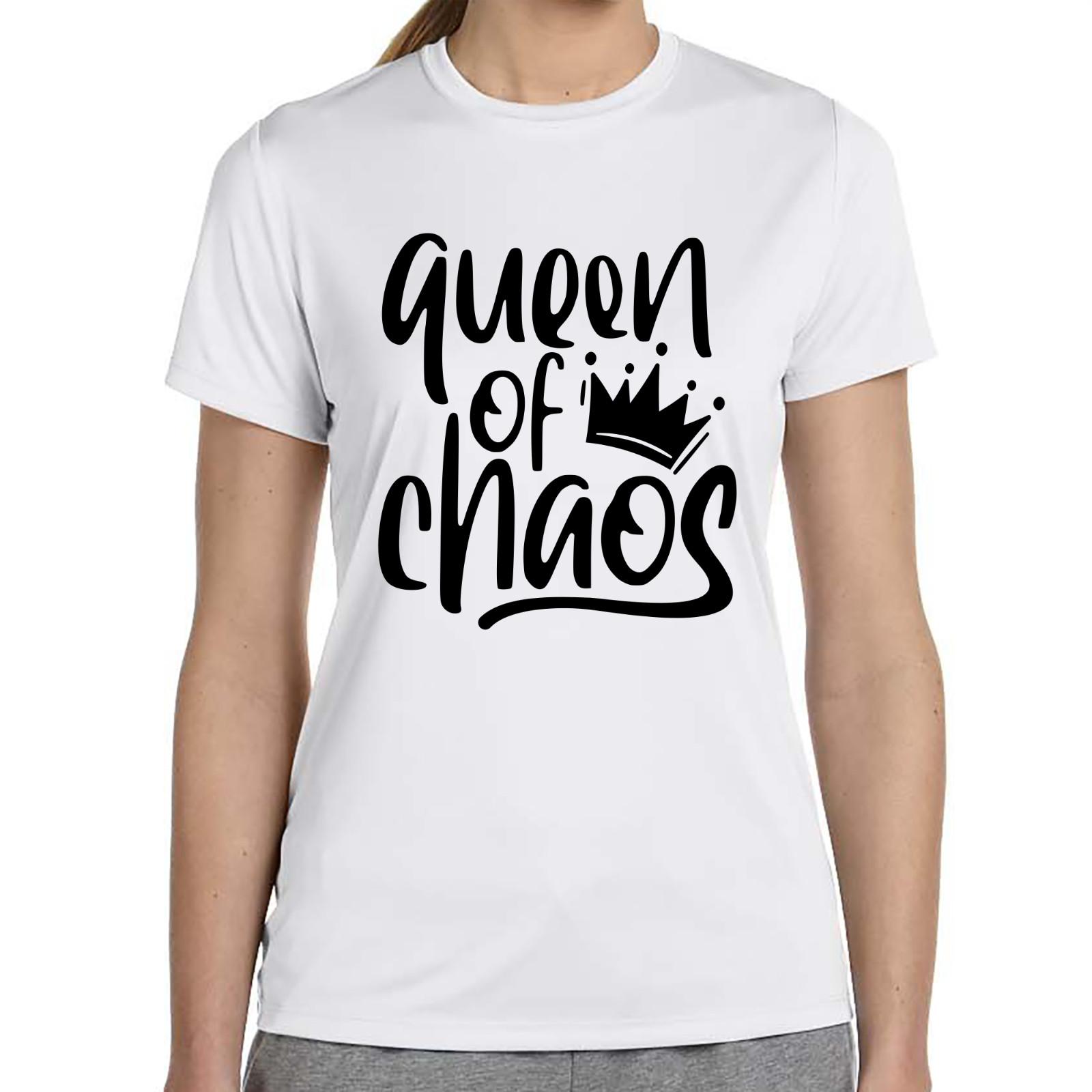 Queen of Chaos Crown Saying Comedy Fun Funny Ladies Girlie T-Shirt Mens Womens Tees Top L