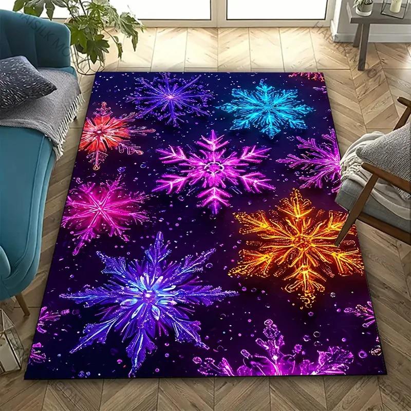 3D HD Druck Schneeflockenmuster Teppich, Läufer für Wohnzimmer Schlafzimmer, Büro Große Bereiche, Strapazierfähige Maschinenwaschbare Matte Schöne Geschenke