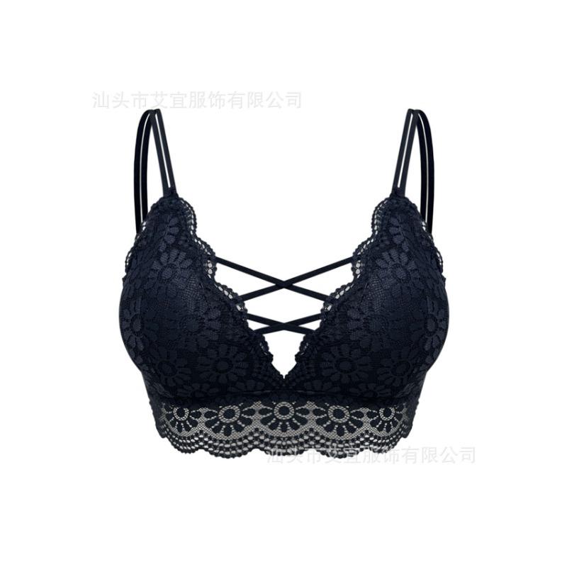 Wireless Lace Trim Gathered Deep V Sexy Comfortable Daily Women Bra