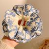 Bow Elastic Hair Bands Blue Embroidery Large Hair Scrunchies Sweet Exaggerated Hair Rope  Ladies