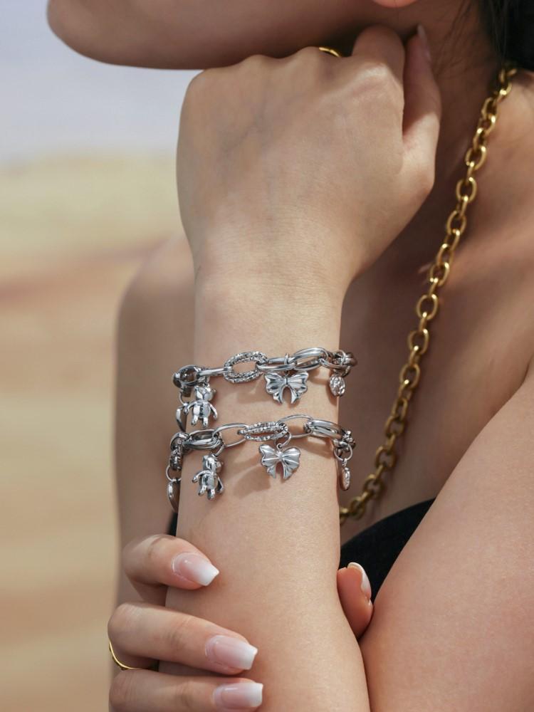 Stainless Steel Chain Bracelet For Women 18k Gold Plated Waterproof Non Tarnish Women's Heart Bear Flower Bow Charms Bracelets