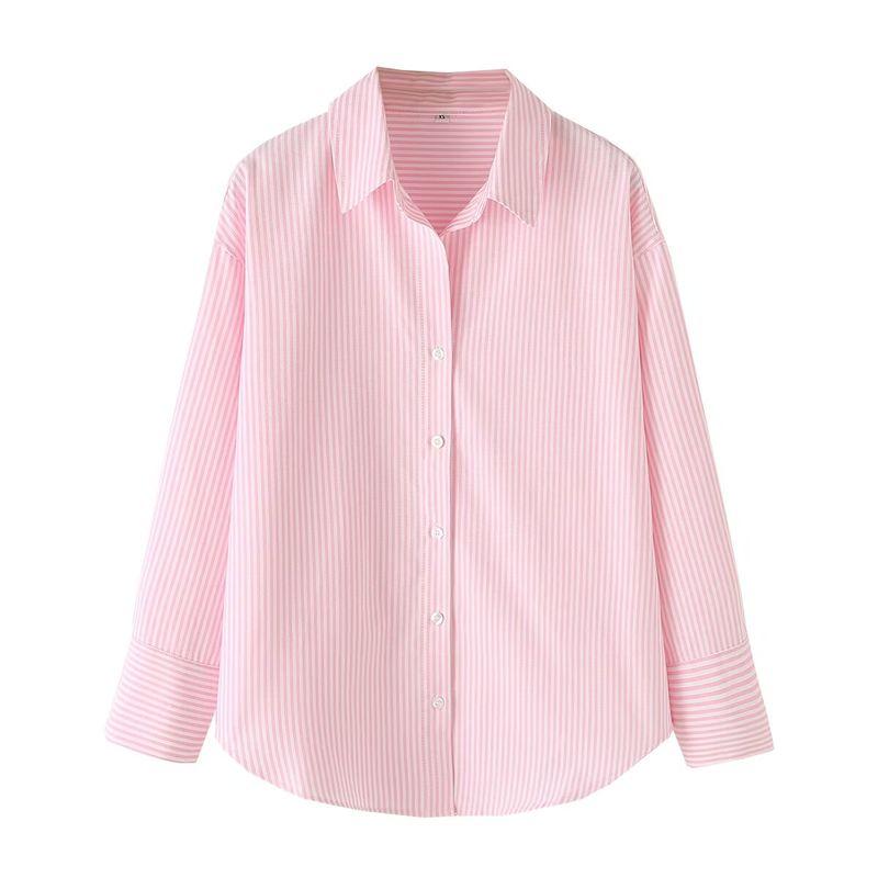 Jnleaog New Fall Women's Clothing Fashion French Style Design Fashion All-Match Casual Style Stripes Poplin Shirt