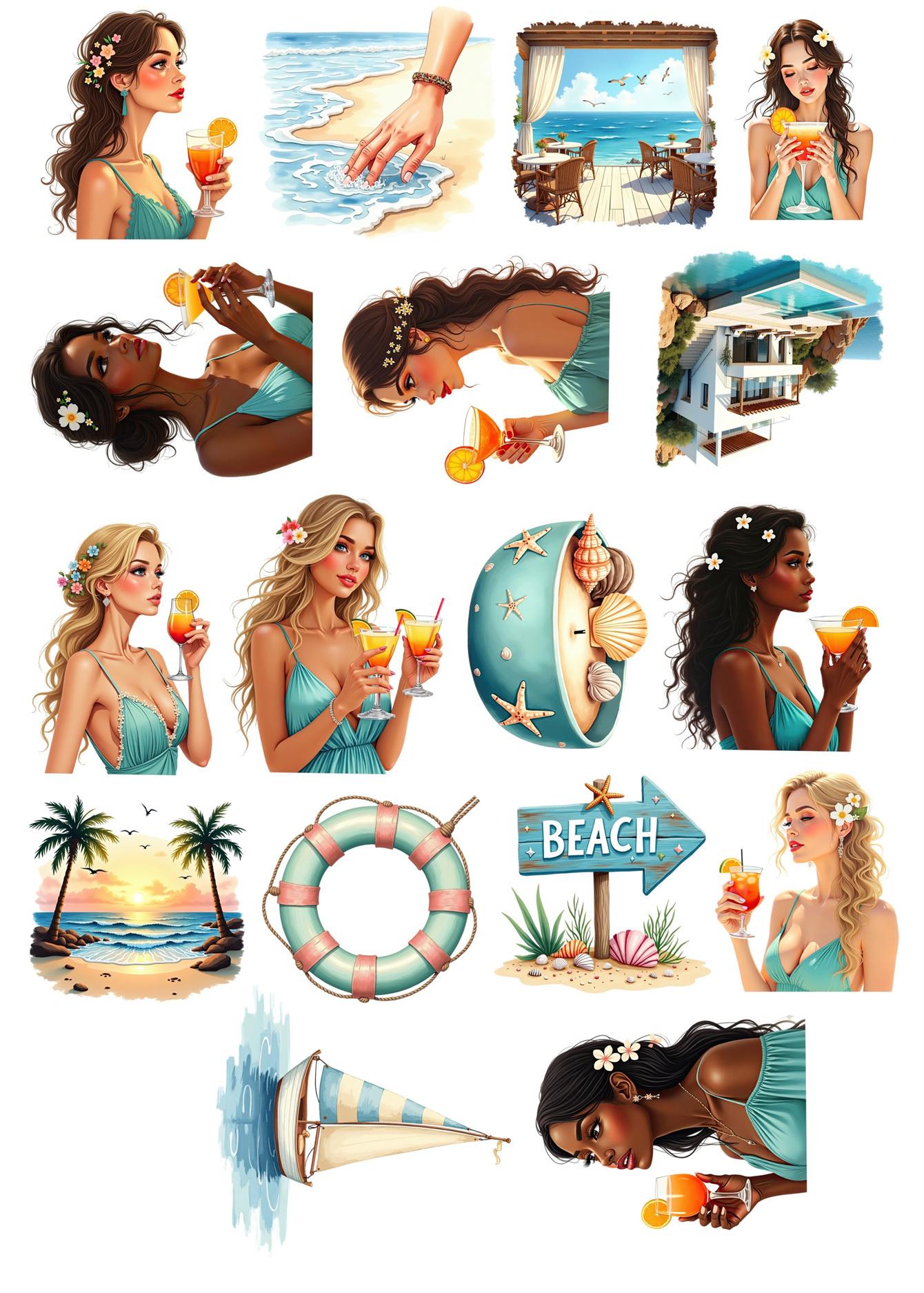 

17pcs beach vacation beauty stickers for DIY journals, planners, laptop decorations, book , planner , high-quality prints белый