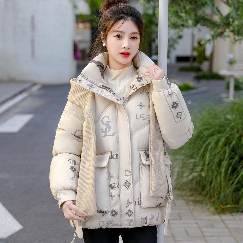 

Зимняя мода Хлопковая куртка с капюшоном Короткая с принтом Утепленное пальто с надписью XXXL хаки