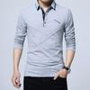 Men's Long-Sleeve Striped Polo Shirt - Plush Autumn/Winter Top