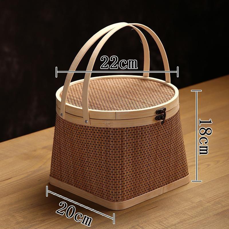 Bamboo Woven Tea & Fruit Basket with Handle - Handmade Gift Box for Mooncakes, Zongzi, and New Year Treats