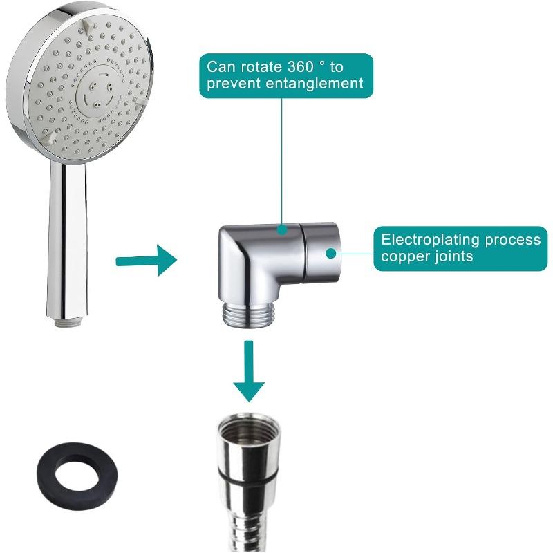 Handbrause-Adapter 90 Grad, Duschschlauch-Adapter, Verbindungsstück Duschkopf, Winkelstück für Handbrause, Schwenkbarer Duschkopf-Adapter, Adapter für