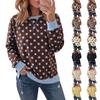 Damen Casual Langarm Rundhals Sweatshirt mit Leoparden-Pünktchen-Print