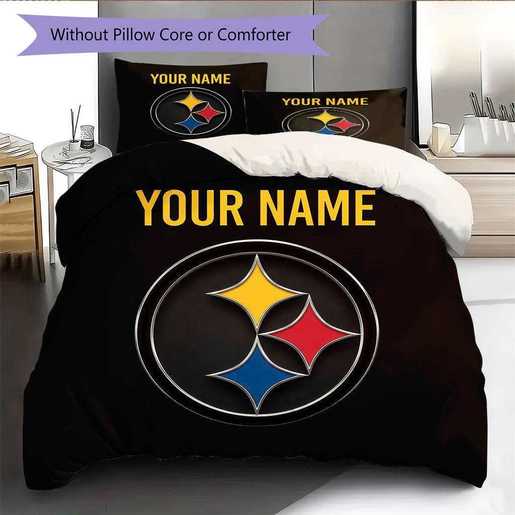 Custom Name,Pittsburgh Steelers Pattern Bedding Home Decoration Birthday Gift ( 1 Duvet Cover + 2 Pillowcase, Without Core),fan Merchandise.