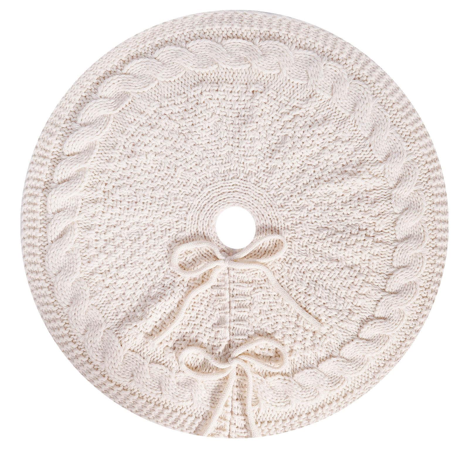 Cross-border Creamy White & Red Knitted Christmas Tree Skirt - Holiday Atmosphere Decor Accessory белый