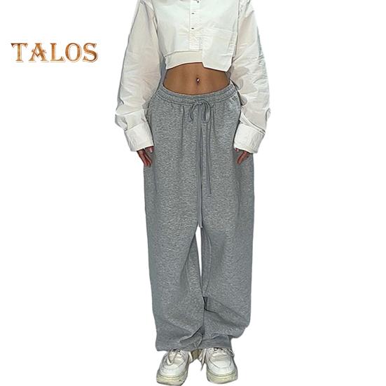 

Жіночі спортивні штани вільного крою суцільний колір універсальні штани для відпочинку еластичною талією регульовані шнурки хіп-хоп танцювальні штани L темно-сірий