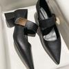 Coarse heel pointed head silver Mary Jane shoes women's 2025 new Velcro word with soft leather temperament high heels