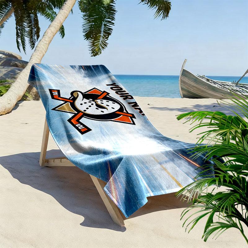 Custom Name,Anaheim Ducks Print Beach Towel, Large Soft Quick Dry Towel for Beach Camping Swimming