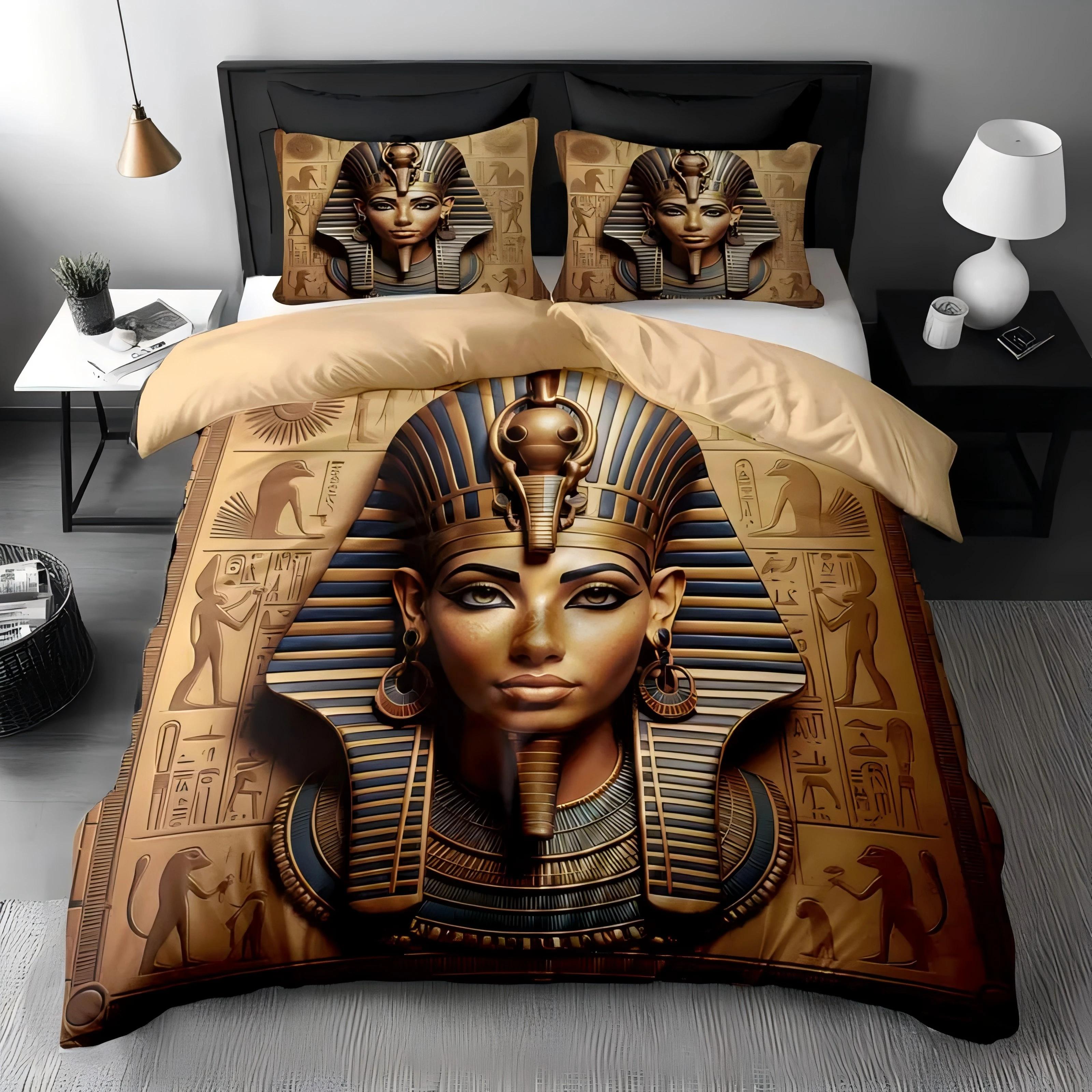 

Egyptian Mythology Pharaoh Relief Totem 3D Print Bedding Set for Teens Adults Style Bed Cover Soft Home Polyester Quilt Cover EU Twin(135x200cm)