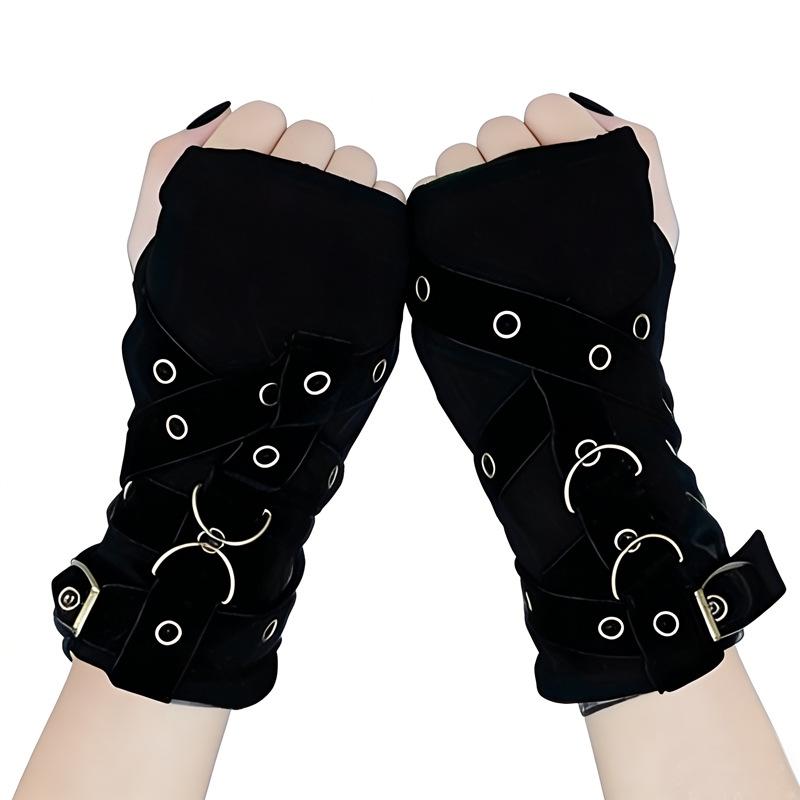 Harajuku Black Dark Half-Finger Gloves - Short Arm Warmers with European and American Style