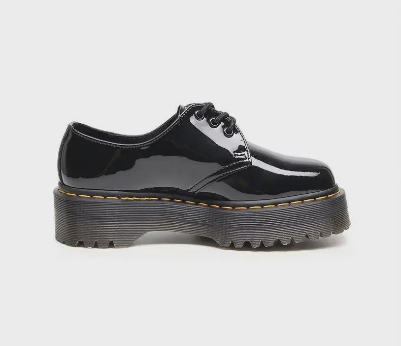 Aibiden 1461 Damen Plateau Lackleder Kurzstiefel mit runder Spitze