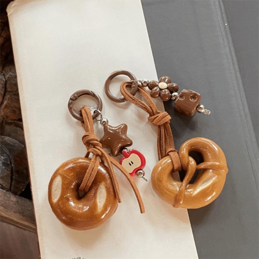 Bow Palm-leaf Fan Pendant Cute Simulated Food Key Chain Croissant Bag Accessory  Hanging Accessory