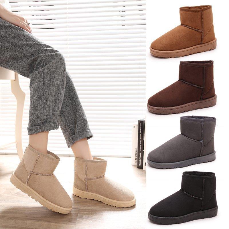 Winter Snow Boots Female Students Warm Fleece Thickened Flat Bottom Warm Cotton Shoes Suede Short Snow Boots