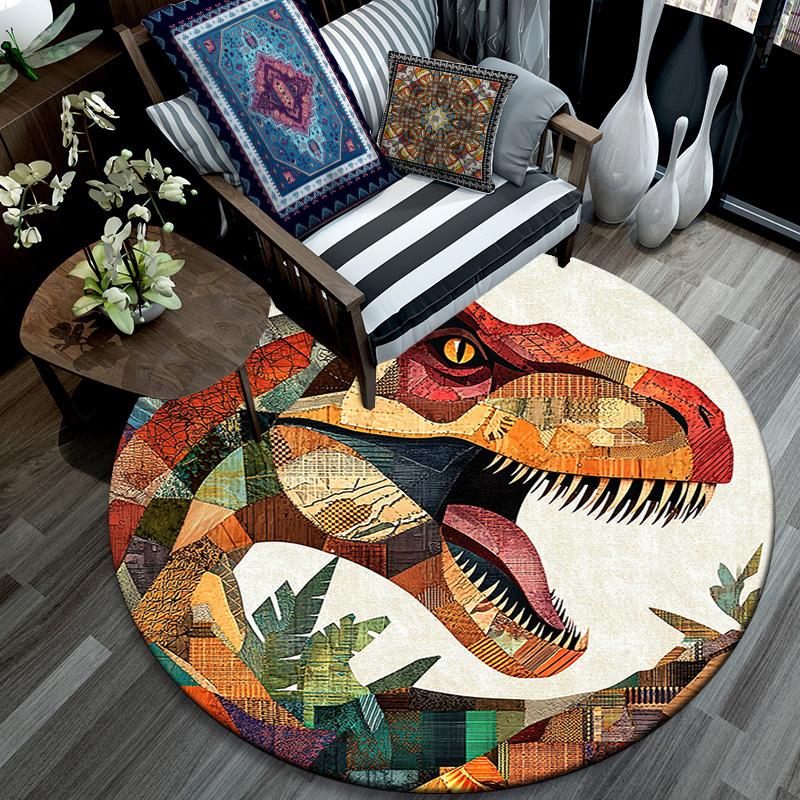 T-Rex Dinosaur Round Area Rug,Carpet Rug for Living Room Bedroom Sofa Playroom Decor,Non-slip Floor Mat