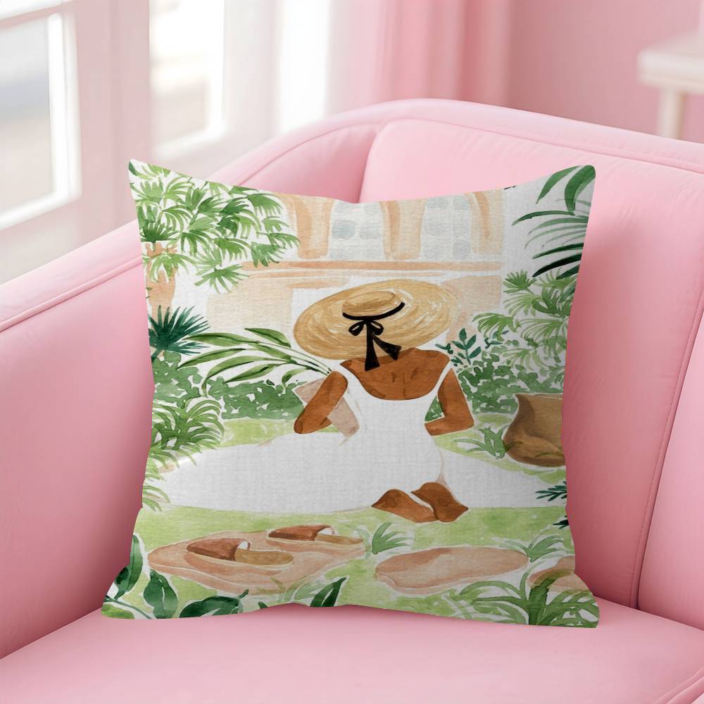 Nordic Beach Holiday Girl Pillow Gift Home Office Decoration Bedroom Sofa Car Cushion Cover Case 45x45