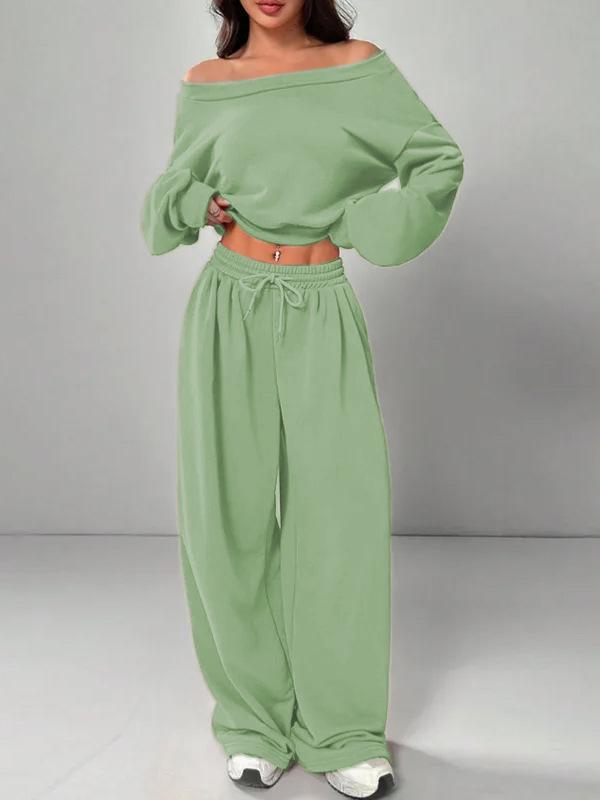 2025 Damen Casual Einseitiges Sweatshirt und Strickset - Unifarben, Lockere Passform, Kurz- und Langarmoptionen