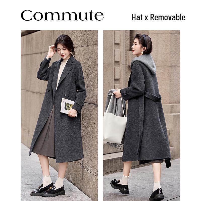 Women's Elegant Hooded Wool Blend Winter Coat