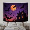 With Castle,Bats,Full Moon Elements-Halloween Backdrop Tapestry for Photo Booth,Party Event,Holiday Celebration,Wall Decor