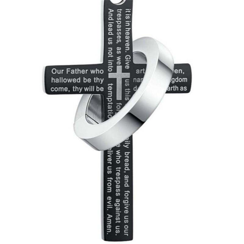 HIJONES Collana con Croce da Baseball Uomo Acciaio Inossidabile Catena Pendente con Versetto Biblico 20 Pollici Argento