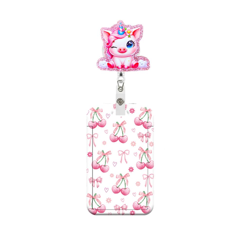 Retractable Card Holder Pink Acrylic Badge Holder Expansion Buckle Badge Clip Pink Bow Badge Cover For Event Souvenirs