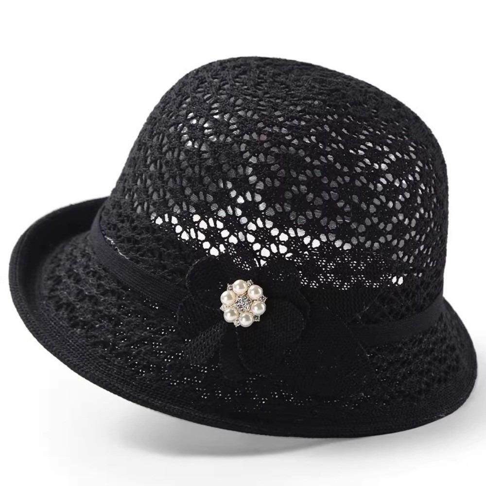 

Elegant Hollowed-Out Sun Hat Floral Decoration Adjustable Mother Flower Bucket Hat Lightweight Short-Brimmed Style Fisherman Hat чёрный