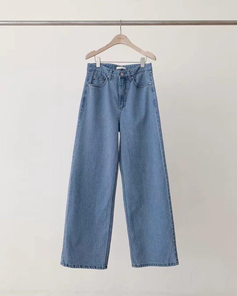 In Stock: 2025 Summer Korean Style High Waist Wide Leg Jeans Small синий