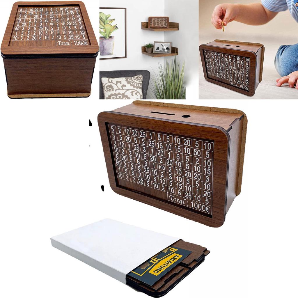 Money Box With Counter Minimalist Wooden Craft For Home Brown