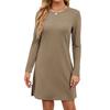 Women's Casual Round Neck Hem Slit Long Sleeve Dress