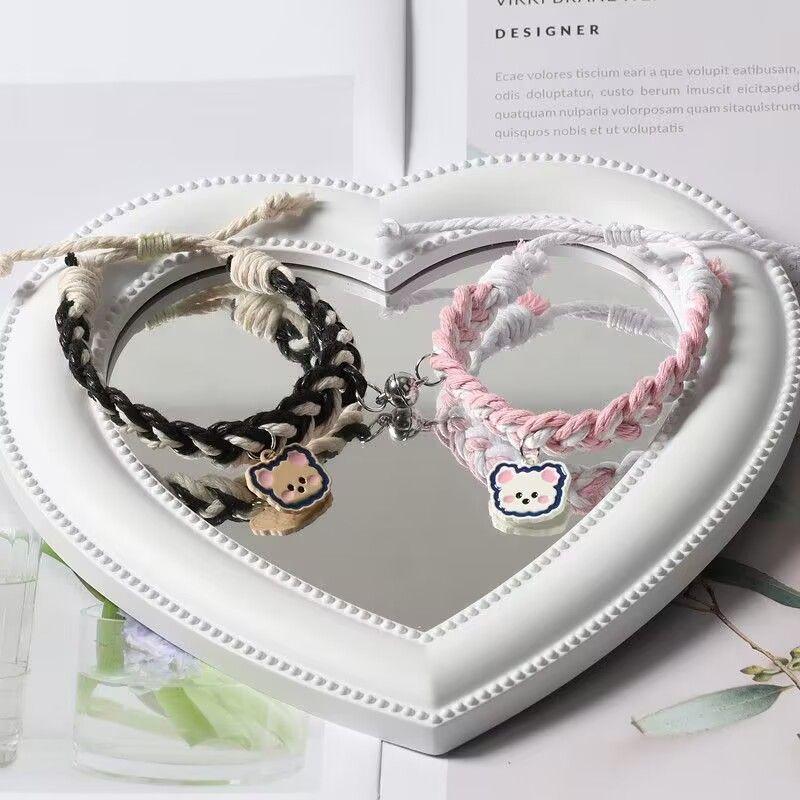 Cute Woven Bear Carrying Strap Couple Woven Magnetic Bracelet for Boyfriend Ins Style Girlfriends Carrying Strap Small Rubber Band