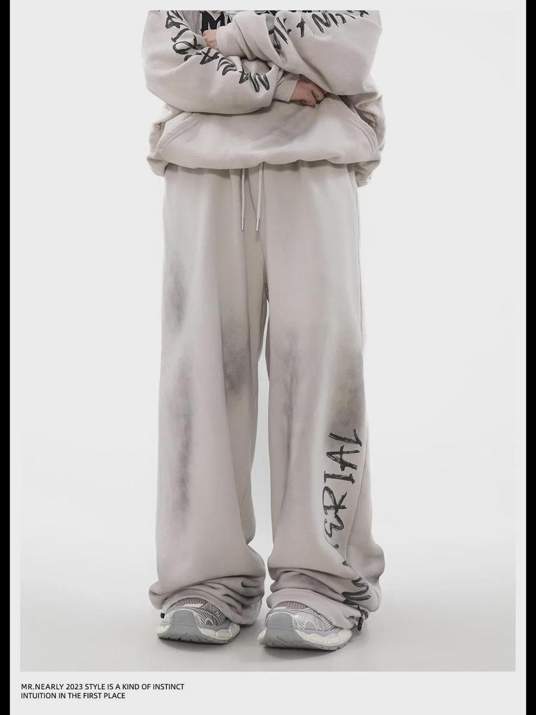 Men's Retro Graffiti Casual Pants - Spring/Autumn Dirty Wasteland Style Long Pants