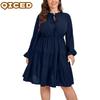 Fashion Autumn Winter Solid Color Print Long Sleeve Casual Dresses