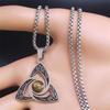 Viking Trinity Knot Necklace for Women Men Stainless Steel Tiger Eye Stone Irish Celtic Lucky Amulet Necklaces Jewelry N3806S02