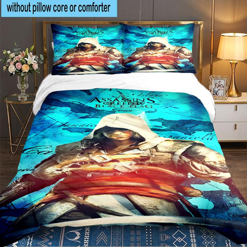 3PCS Assassin-Creed Bedding Set,Including 1pc Duvet Cover And 2pcs Pillowcases Perfect for Bedroom, Dormitory, Large Size Fan Christmas Gift